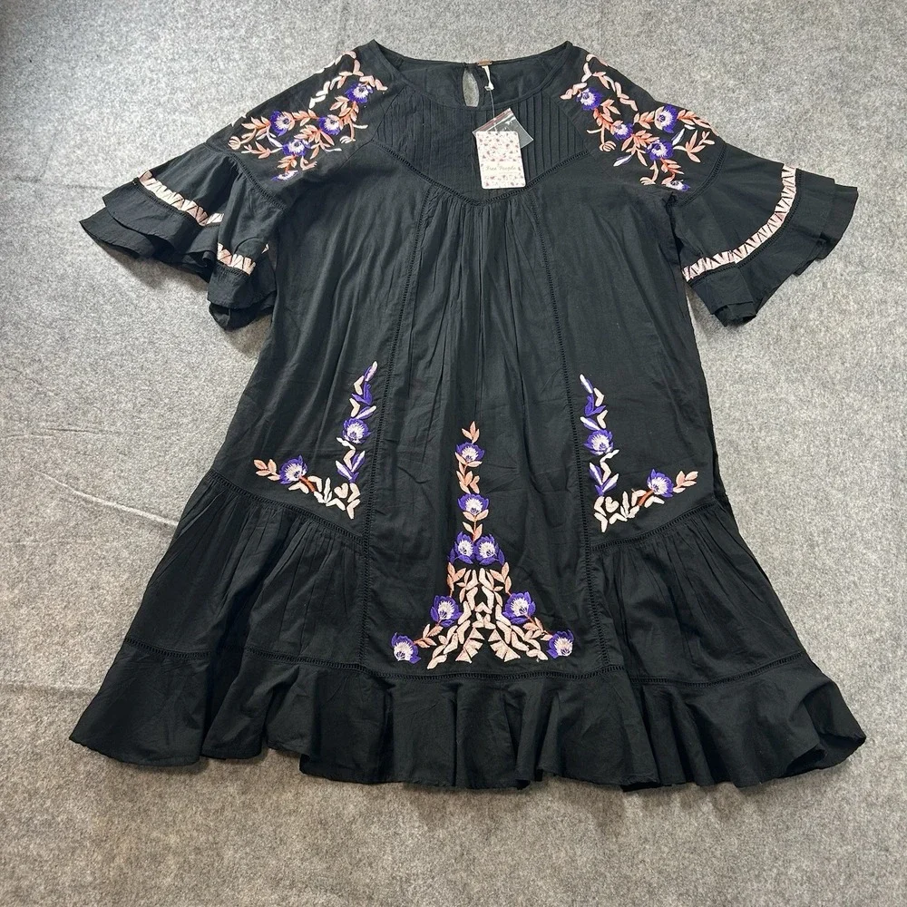 Free People Pavlo Boho Mini Dress S Victorian Prairie Ranch Cowgirl Embroidered